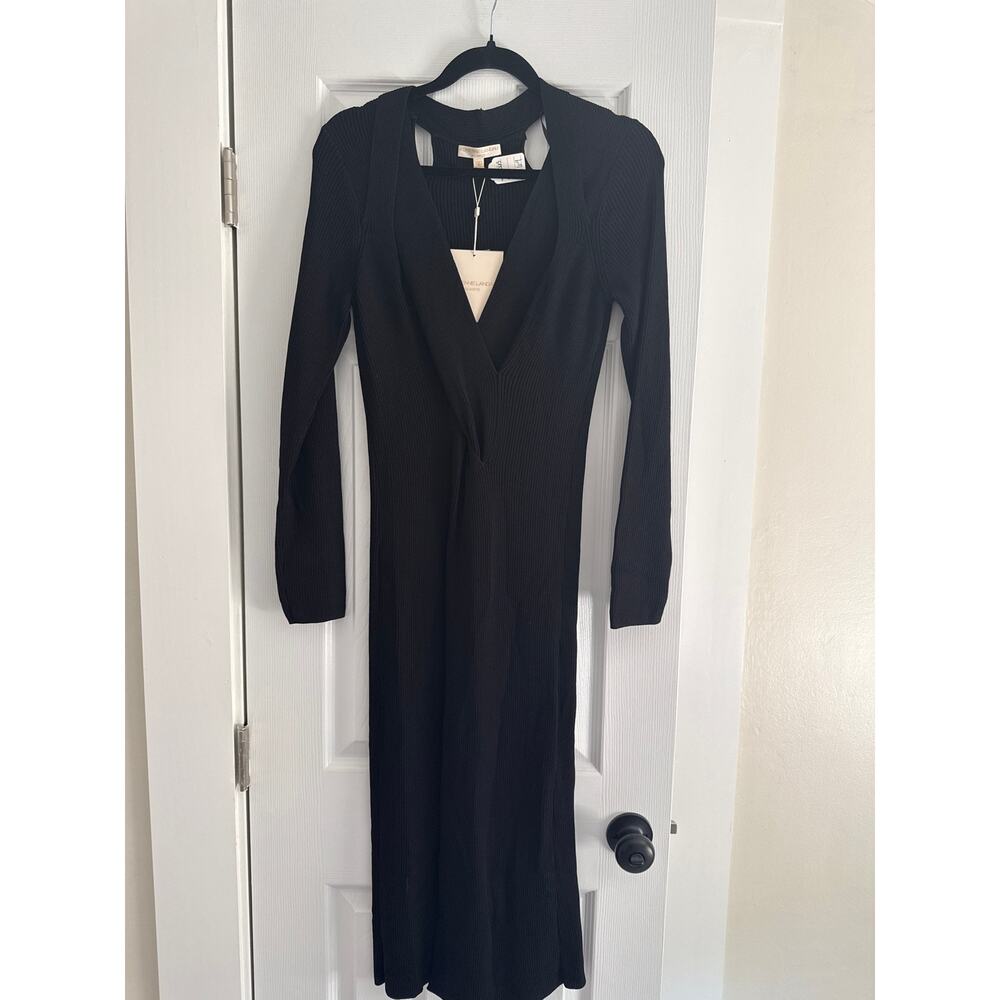 Adrian Landau NWT Black Ribbed Knit Size Medium Long Sleeve Cutout Bodycon Dress